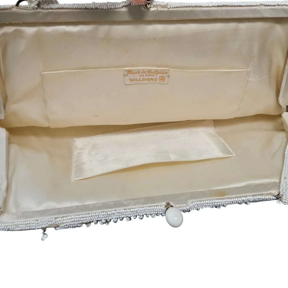 Vintage Walborg Belgium Hand Beaded White Evening Bag Purse Mid Century